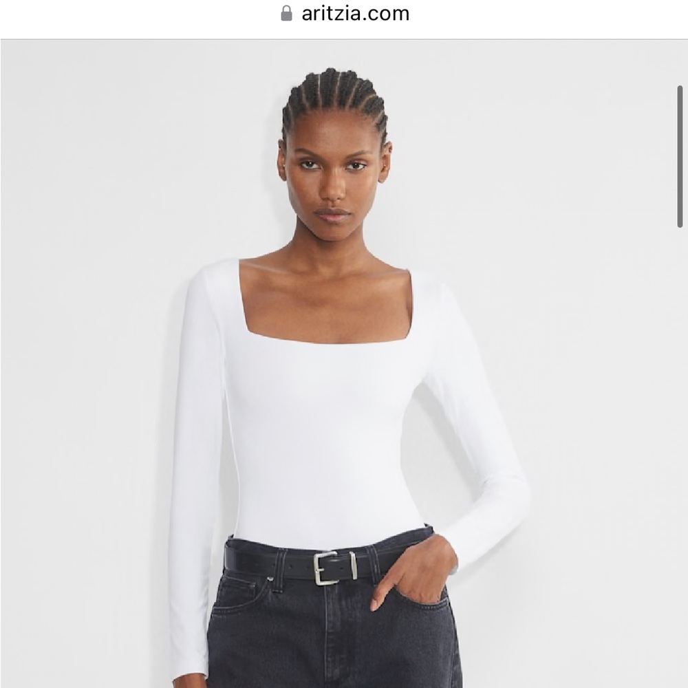 Aritzia Women's White Long Sleeve Bodysuit